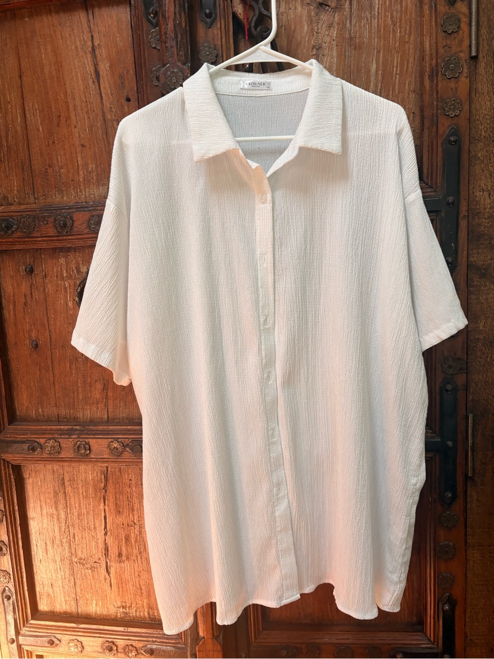 EKOUAER Casual Textured Short Sleeve Women’s Button Down Shirt SZ XXL Like New